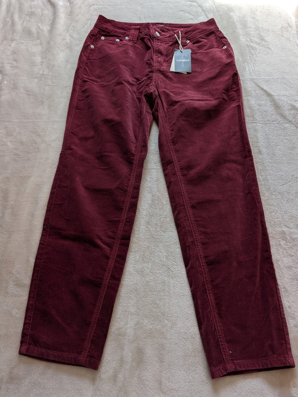 Flamingals Solid Corduroy Mid Waist Straight Leg Crop Burgundy Pants NWT - Picture 4 of 11